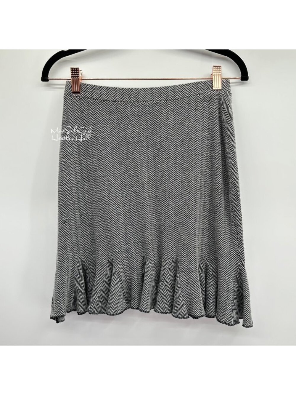 WHBM Herringbone Ruffle Hem Midi Skirt Size Small
